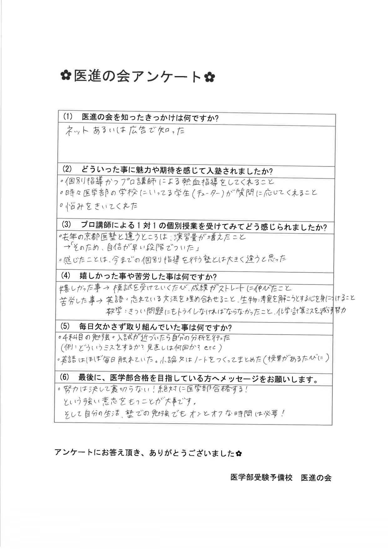 医学部合格者アンケート